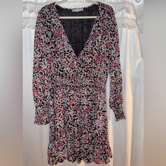 Michael Kors Dresses & Skirts - Michael Kors Black and Pink Floral Long Sleeve Dress